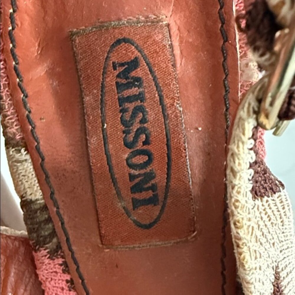 Missoni Slingback Heels Knit Pattern Peep Toe Italy Designer Size 9 Y2K Luxury - Picture 4 of 12
